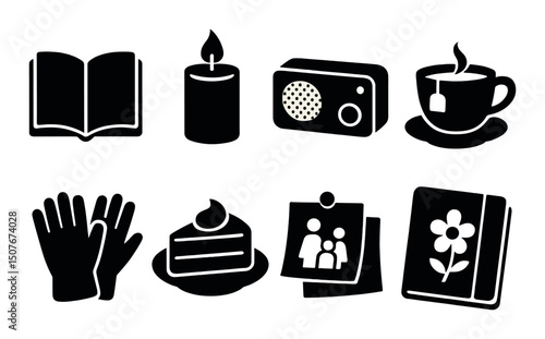 Home and comfort silhouette icons set – cozy, lifestyle and relaxation symbols