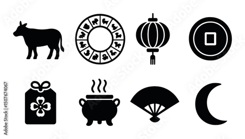 Zodiac silhouette icons set – astrology, horoscope, celestial symbols collection