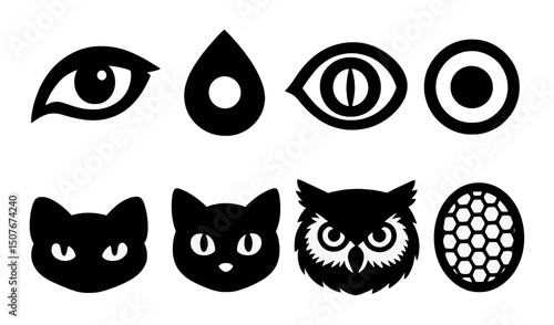 Animal eyes silhouette icons set – distinctive, minimalistic and bold design elements