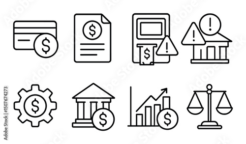 Bank fees line icons set – outline, financial charges and payment symbols