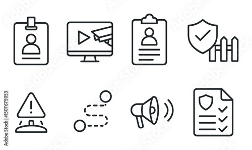 Security and safety outline icons set – protection, privacy, alert symbols