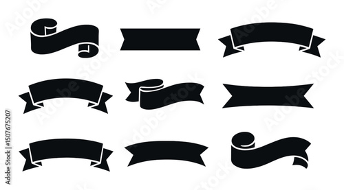 Ribbon silhouette icons set – banner, decoration and simple design elements