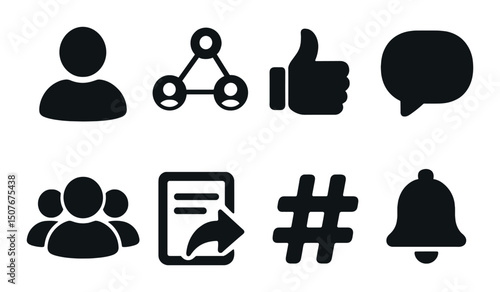 Social network silhouette icons set – communication, connection, sharing symbols