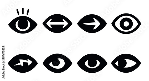 Eye movement silhouettes icons set – simple vision and gaze direction symbols