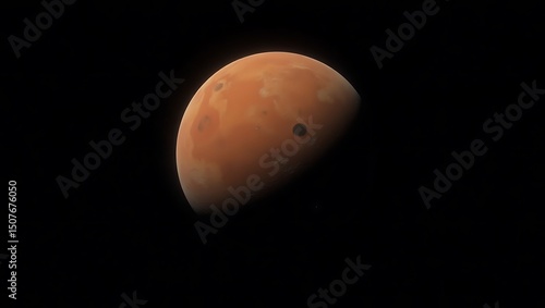 Detailed depiction of Mars with prominent surface features in the darkness