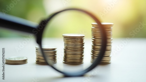 Financial scrutiny: analyzing investment growth with magnifying glass detail