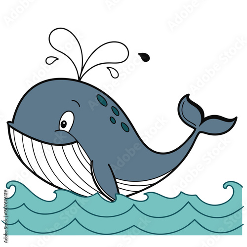  cartoon whale vector smiling face spout of water