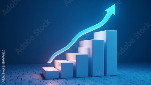 Abstract Bar Graph Illustration Representing Business Growth with Glowing Arrow