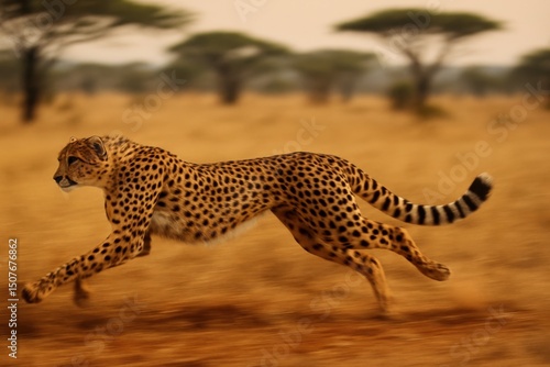 Majestic Cheetah Captured Mid-Stride Running at High Speed Across the African Savanna Grasslands South Africa Wildlife