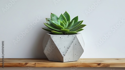 Stylish Green Succulent Plant Displayed in a Modern Geometric Concrete Pot
