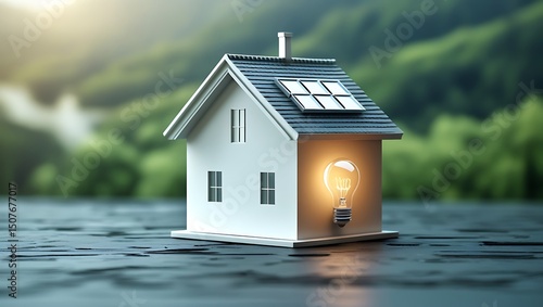 Sustainable home showcasing solar panels and energy-efficient lighting solution