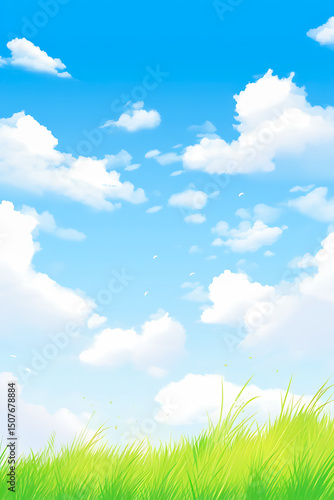 Green Grass and Blue Sky Background