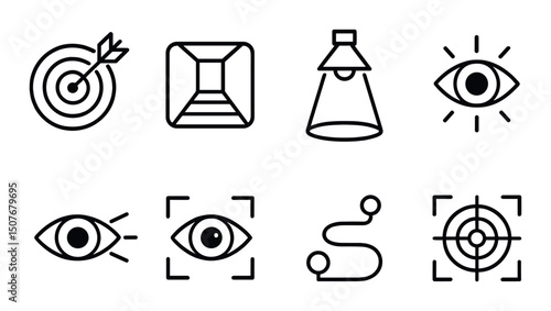 Champion's concentration outline icons set – focus, attention, and mindfulness symbols