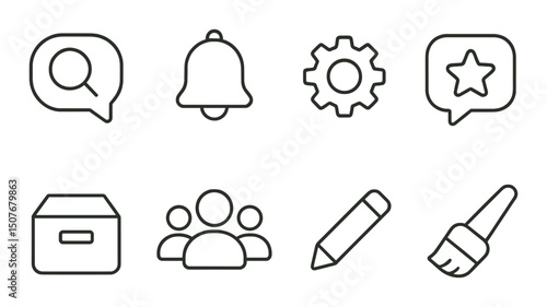 Chat app linear icons set – outline, messaging and communication interface symbols