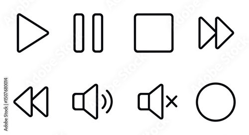 Media controls linear icons set – simple, audio and playback interface symbols