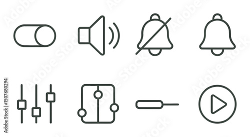 Sound notification icons set – outline, alert and audio symbol design