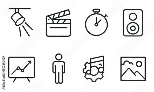 Stage performance outline icons set – silhouette, theater and entertainment symbols