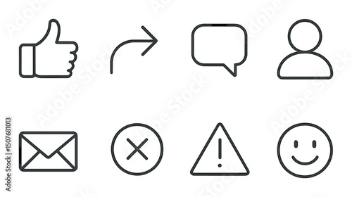 User interaction line icons set – outline, communication and interface symbols