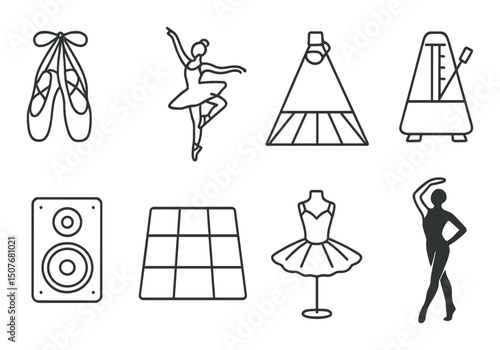 Dance and performance icons set – outline, ballet and rhythm symbols collection