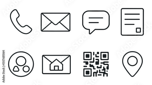 Contact method outline icons set – communication, messaging and connection symbols