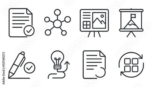 Creative process outline icons set – linear, simple and minimalistic design elements