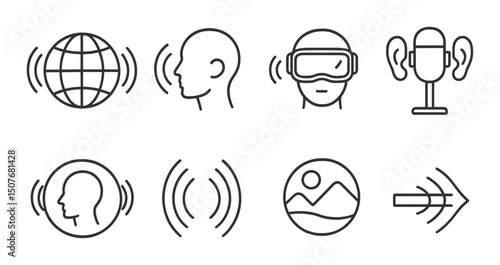 Virtual sound outline icons set – simple, audio and acoustic design elements