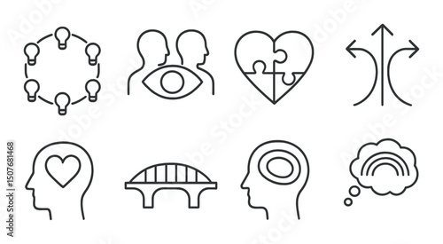 Inclusive thinking linear icons set – outline, diversity and empathy symbol pack