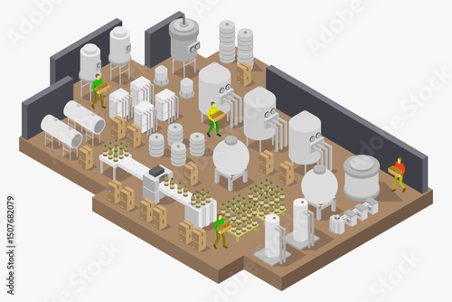 Modern beer factory isometric