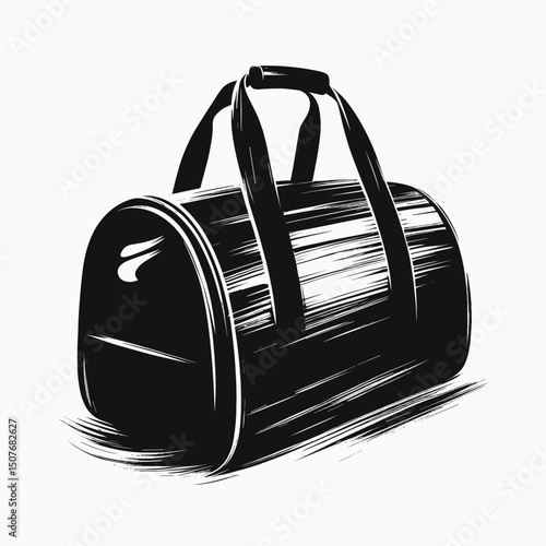 Fitness duffel bag in black vector illustration
