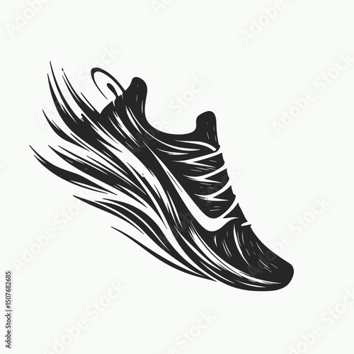 Running shoe in dynamic black vector illustration
