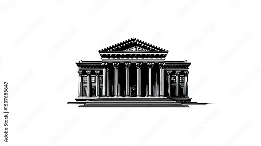 Obraz premium Classical Architecture Illustration Elegant Columns and Triangular Facade Design for Historica