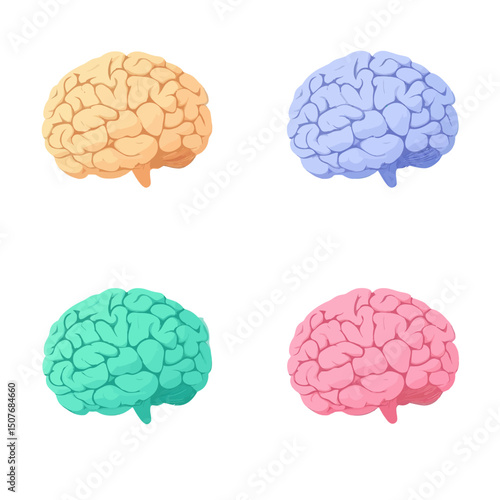 A set of modern genius brain icons, presented in a flat style, suitable for web design purposes