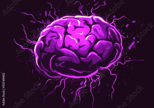 A modern illustration of a human brain inside a lightbulb idea concept is depicted as a flat icon isolated on a white background