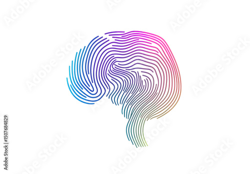 Modern illustration featuring a brain shape made from tangled rainbow colored wire