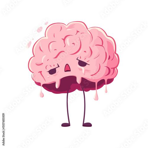 Modern illustration of a cute cartoon brain character crying