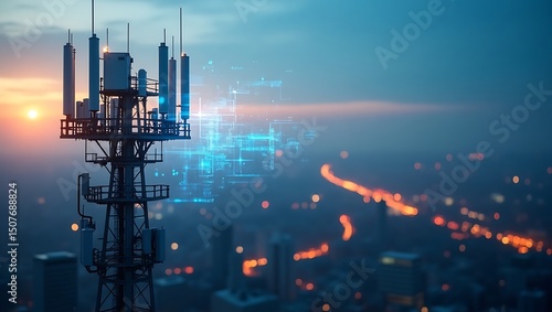 Cellular Communication Tower Delivering High-Speed Digital Data Streams