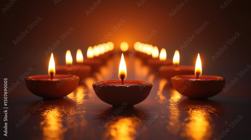 Glowing Diyas in a Serene Atmosphere for Festive Celebrations Glowing Diyas in a Serene Atmosphere for Festive Celebrations