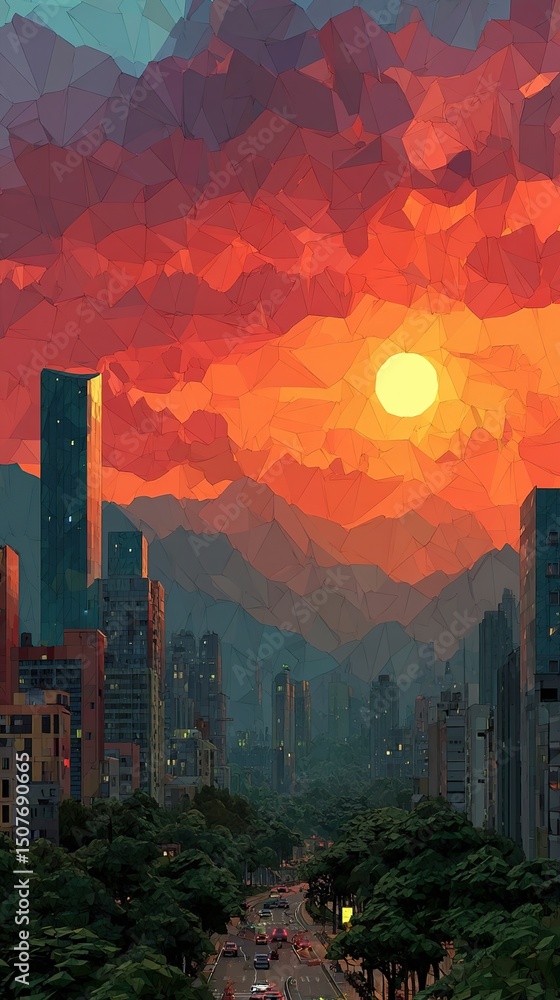Fototapeta premium City Sunset Low Poly.