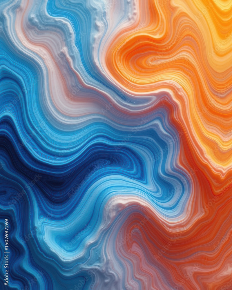 Abstract Liquid Swirl Texture: Blue, Orange, and White Marble Abstract Liquid Swirl Texture: Blue, Orange, and White Marble