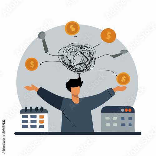 A clean vector illustration showing subscription and account overload, with login clutter, renewal traps, and digital chaos visuals.