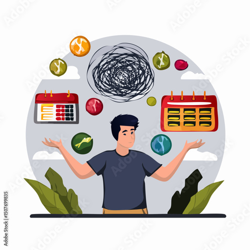 A clean vector illustration showing subscription and account overload, with login clutter, renewal traps, and digital chaos visuals.