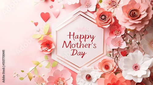 Delicate paper flowers arranged to create a happy mother's day message.