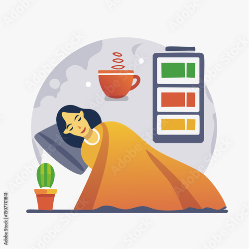 A soft vector illustration of burnout recovery tools, with symbols for rest, energy refills, task sorting, and guilt-free relaxation.