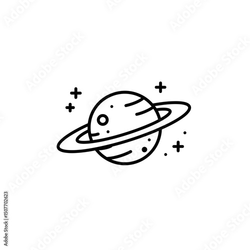 Simple illustration of Saturn planet with rings and stars concept of icon  