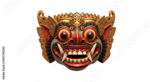 Detailed close-up of a intricately designed Balinese Barong mask, showcasing rich cultural heritage and artistic craftsmanship