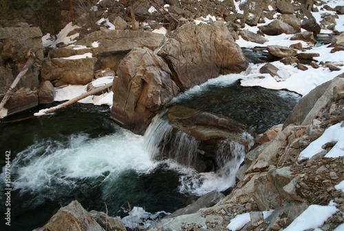 Stillwater River during winter in Beartooth Mountains, Montana