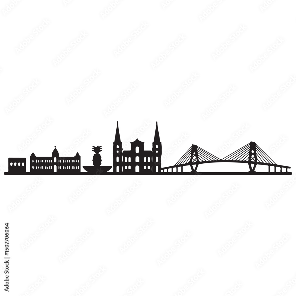 Obraz premium Charleston skyline horizontal banner. Black Charleston City, South Carolina. Vector template for your design. Vector black silhouette. with white background