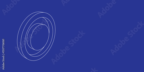The outline of a large radio button symbol made of white lines on the left. 3D view of the object in perspective. Vector illustration on indigo background