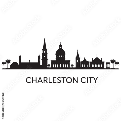 Charleston skyline horizontal banner. Black Charleston City, South Carolina. Vector template for your design. Vector black silhouette. with white background