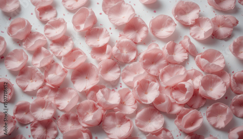 Romantic Background of Soft Pink Rose Petals on White